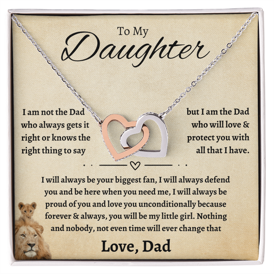 To My Daughter - Love Dad - Beautiful Interlocking Hearts Necklace Gift
