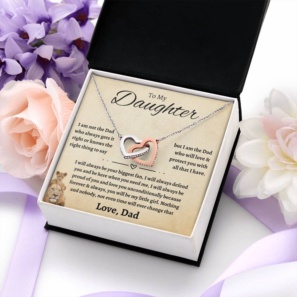 Dad to Daughter Interlocking Hearts Necklace Gift | Protection Promise Message Card
