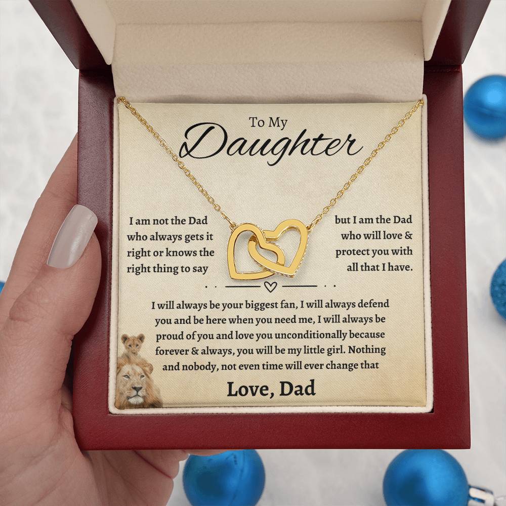 Dad to Daughter Interlocking Hearts Necklace Gift | Protection Promise Message Card