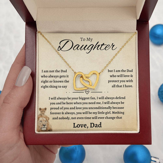 Dad to Daughter Interlocking Hearts Necklace Gift | Protection Promise Message Card