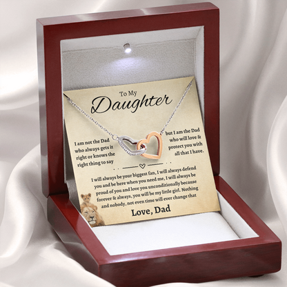 Dad to Daughter Interlocking Hearts Necklace Gift | Protection Promise Message Card