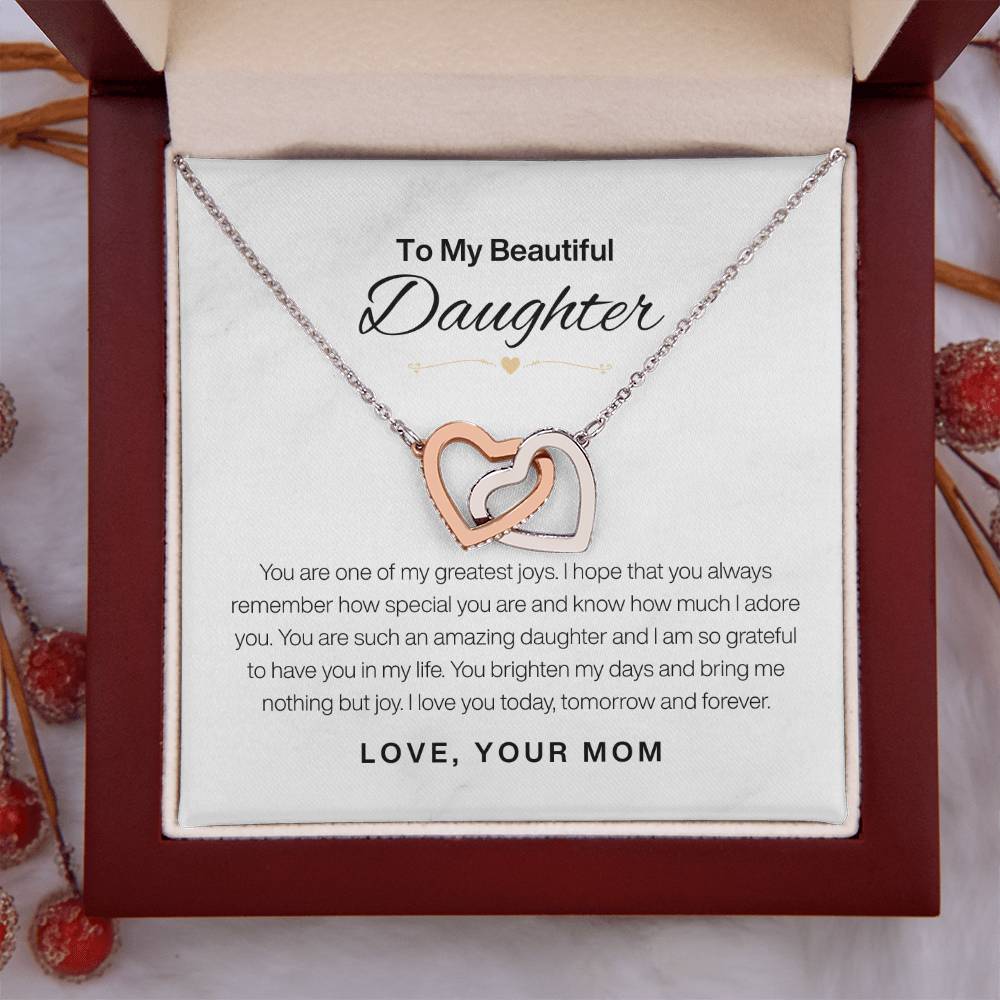 To My Daughter Gift from Mom | Interlocking Hearts Necklace | Birthday, Graduation & Christmas Gift for Her